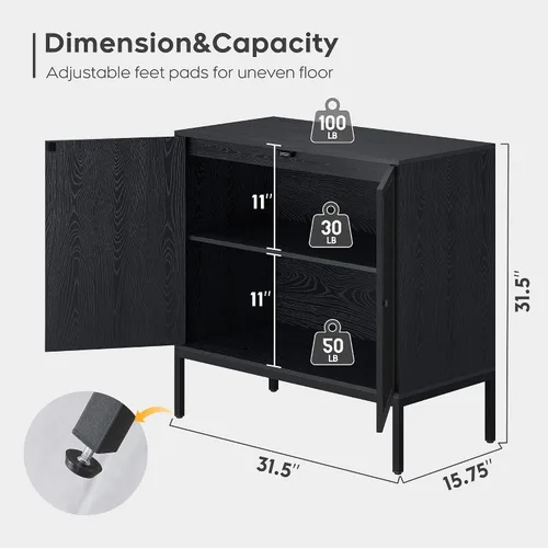 Vista 2 de Brafab Aparador negro con puertas decoradas de ratán natural, 31.5 pulgadas de ancho, armario de almacenamiento de ratán Credenza, gabinete bohemio