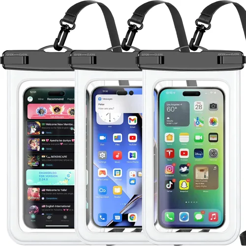Vista 9 de Paquete de 5 bolsas impermeables universales para teléfono de hasta 8.3 pulgadas, bolsa seca impermeable para teléfono, nivel de protección: IP68
