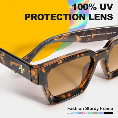 Vista 7 de VISOONE Moda 100% UV400 Protección Rectángulo TR90 Y2K Gafas de sol Accesorios para Mujeres Hombres RIVER, Tortuga de cocomarrón claro