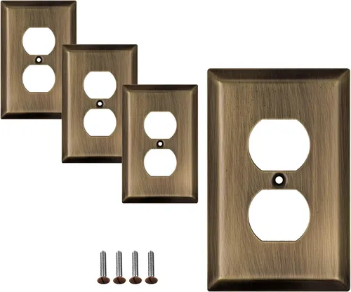 Vista 11 de Placas de pared decorativas clásicas de latón antiguo Enchufe eléctrico y cubiertas de interruptor Estilo: 1 Gang Decorator (paquete de 4)