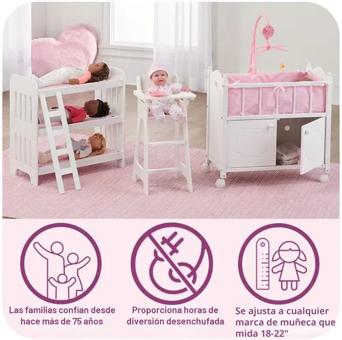 Vista 3 de Badger Basket Silla alta de muñeca de juguete con accesorios y kit de personalización para muñecas de 18 pulgadas - Blanco/Rosa/Chevron