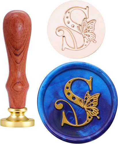 Vista 21 de SWANGSA Kit de sellos de cera del alfabeto, diseño de mariposa vintage, 26 letras A-Z con 2 asas de madera, kit de regalo para invitación de boda