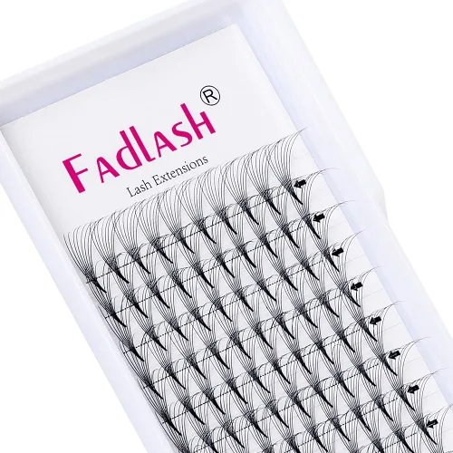 Vista 43 de FADLASH Extensiones de pestañas postizas en abanico con base puntiaguda 10D, extensiones de pestañas postizas de tallo medio, extensiones