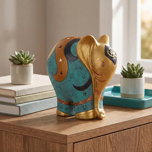 Vista 5 de Estatua de elefante hecha a mano de resina – Escultura de decoración del hogar de 5.5 pulgadas de alto para estantería, oficina, escritorio, regalo