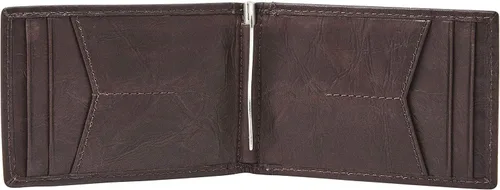 Vista 2 de Fossil Cartera de cuero delgada minimalista con clip para dinero plegable con bolsillo frontal para hombre