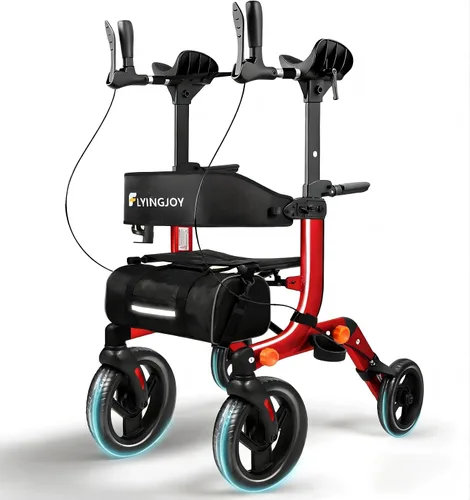 Vista 14 de Andador ligero con asiento para personas mayores, andador plegable con neumáticos grandes todo terreno a prueba de pinchazos, altura ajustable