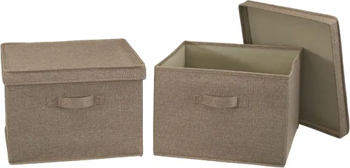 Vista 8 de Household Essentials Caja de almacenamiento cuadrada KD con tapa, 15 x 15 x 10 pulgadas, lino negro, juego de 2