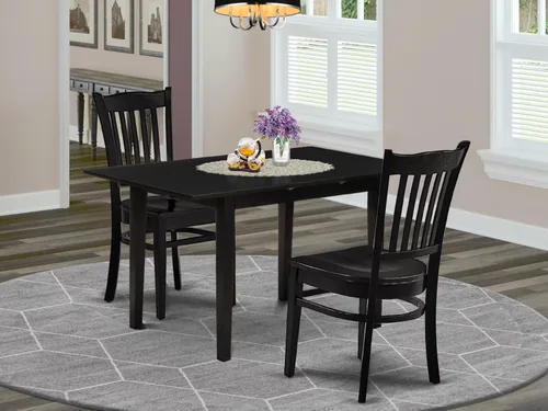 Vista 2 de East West Furniture NOGR3-BLK-W - Juego de mesa de comedor de 3 piezas para espacios pequeños que contiene una mesa de comedor rectangular con hoja
