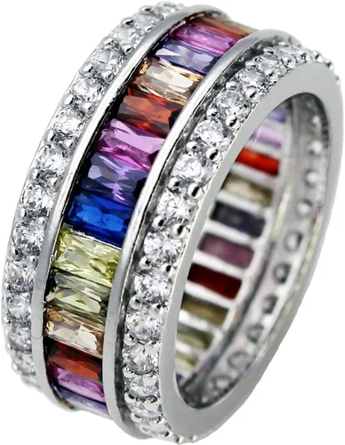 Vista 2 de HERMOSA Anillos para mujer, multicolor, circonita cúbica, arco iris, tallas 6 a 12
