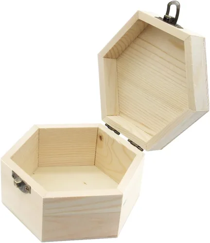 Vista 4 de Caja lisa sin terminar, caja de joyería hexagonal de madera sin pintar, caja del tesoro de almacenamiento de bricolaje