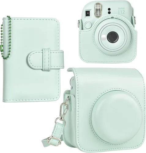 Vista 12 de Fuji Mini 12 - Funda para cámara y álbum de fotos, funda protectora de cuero compatible con cámara instantánea Instax Mini 12 con álbum de fotos