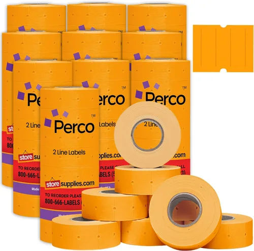 Vista 19 de Perco Etiquetas azules de 2 líneas, 6,000 etiquetas de precio en blanco y fecha para pistolas Perco de 2 líneas de precio y fecha, 8 rollos, 1
