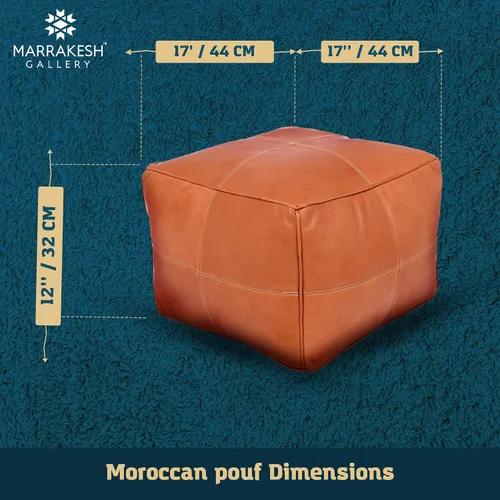 Vista 3 de Marrakesh Gallery - Funda de puf marroquí, otomana redonda y grande de piel, decoración bohemia para sala de estar, reposapies, sin relleno