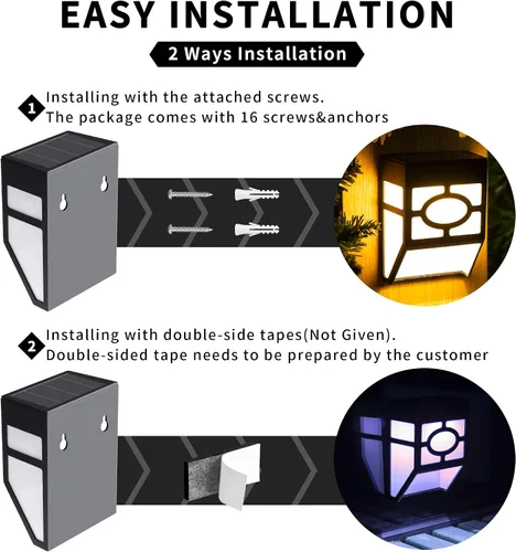 Vista 12 de Solpex Luces solares para terraza, luces solares para valla, 2 modos de luces de decoración de Navidad, patrón único, impermeable automático