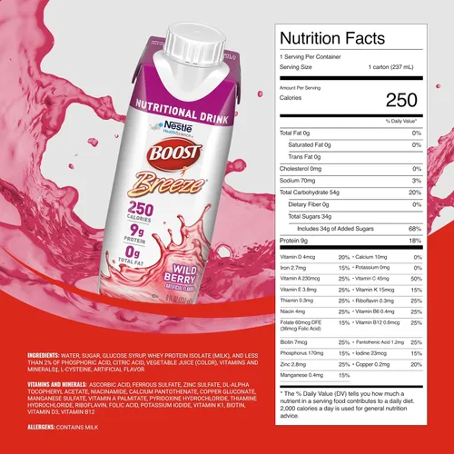 Vista 2 de BOOST Breeze Clear Bebida nutricional – 250 calorías – 19 vitaminas y minerales – 0.23 oz de proteína – Bebida nutricional transparente fortificada