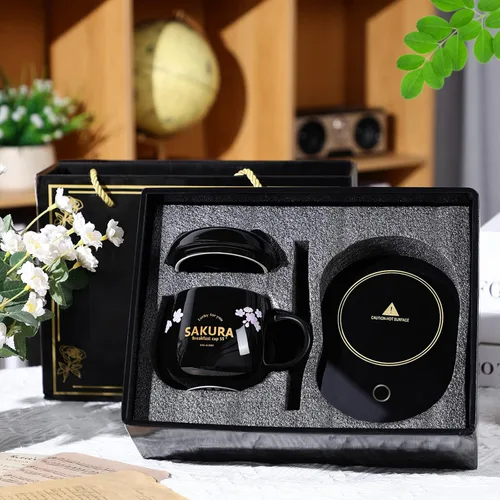 Vista 3 de Honeydak Juego de tazas de café, calentador de tazas de gato lindo para mujeres, calentadores de café con calefacción para mamá, oficina en casa