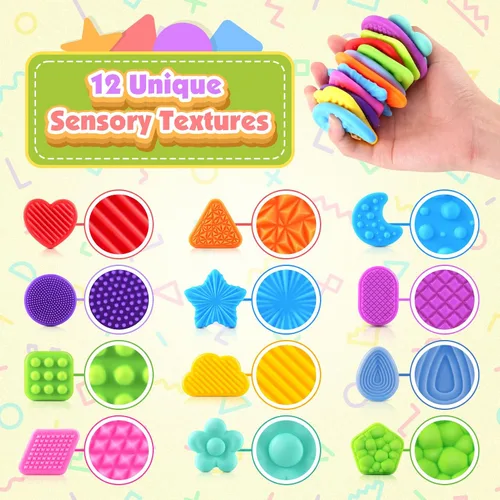 Vista 3 de Juguetes Sensoriales Esponjosos para Niños Pequeños: 12 Piezas Súper Suaves y Texturizadas Fidget Sensorial para Niños Autistas con Necesidades