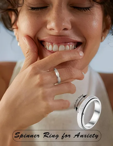 Vista 3 de Diamday Anillos Fidget para Mujeres y Hombres - Anillo Spinner de Acero Inoxidable 2/4 para Alivio de Ansiedad y Estrés con Purpurina Chorro