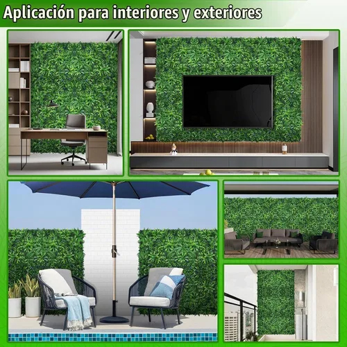 Vista 6 de Paneles de pared de césped artificial, 20"x20" 6 piezas de fondo de césped de seto, paneles de boj de plantas de vegetación falsa anti-UV Money Tree