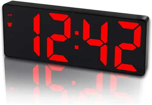 Vista 8 de Reloj Despertador Digital para Dormitorio, Relojes Electrónicos LED con Superficie de Espejo, Brillo Ajustable, Modo Snooze, Control de Voz