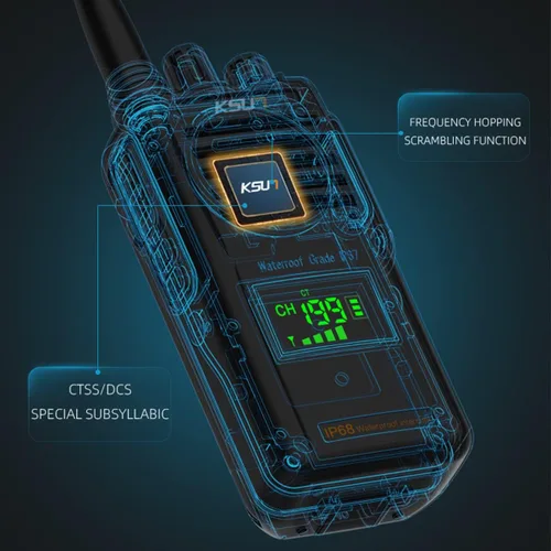 Vista 5 de Radio marina VHF bidireccional de mano IP68, pantalla LED impermeable, canales marinos internacionales, 136-174 MHz 8000 mAh, batería KSUN P85