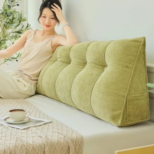 Vista 11 de Almohada grande de cuña de lectura, cojín de terciopelo para cabecero, respaldo triangular, color liso, para cama de día, litera, dormitorio