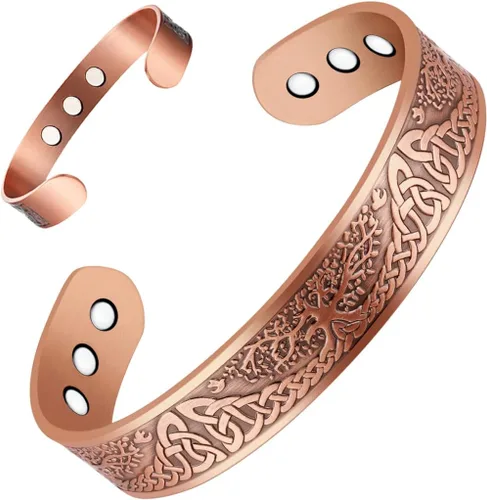Vista 11 de Vicmag Pulsera de Cobre para Hombres Pulsera Magnética de Fuerza 9X para Hombres 99% Cobre Puro con Imanes de 5000 Gauss, Caja de Presentación
