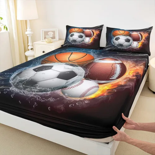 Vista 23 de Erosebridal Graffiti Rugby Ball Sheets for Boys Girls Colorful Rugby Helmet Fitted Sheet,Sports Kids Bedding Sets Football Game Bed Sets Twin 2 Piece