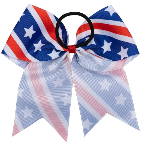 Vista 3 de 18 PCS 8" Large American Flag Cheer Hair Bows Ponytail Holder Elastic Band Handmade for Cheerleaders Teen Girls College Sports