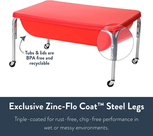 Vista 8 de Mesa sensorial mediana con tapa de Children's Factory – 18" de altura, caja de arena con tapa, mesa de agua para niños, rojo