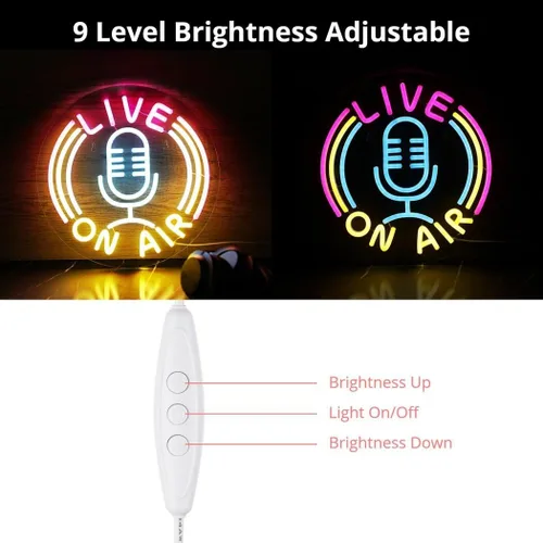 Vista 9 de Homaisson ON AIR - Letrero de neón con micrófono en aire, señal de advertencia alimentada por USB, luz LED, letrero de neón LED para montaje