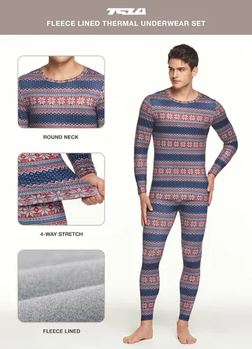 Vista 4 de TSLA Conjunto de ropa interior térmica para hombre, pantalones largos con forro polar suave, capa base cálida de invierno, parte superior e inferior