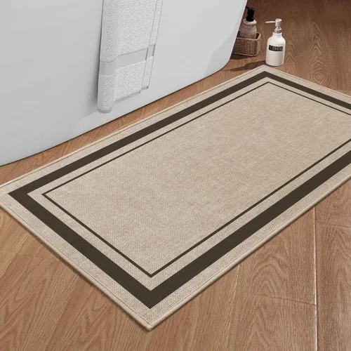 Vista 18 de chakme Juego de 2 alfombras de baño ultrafinas, absorbentes, antideslizantes, lavables a máquina, color beige oscuro, 17 x 24 pulgadas + tapete