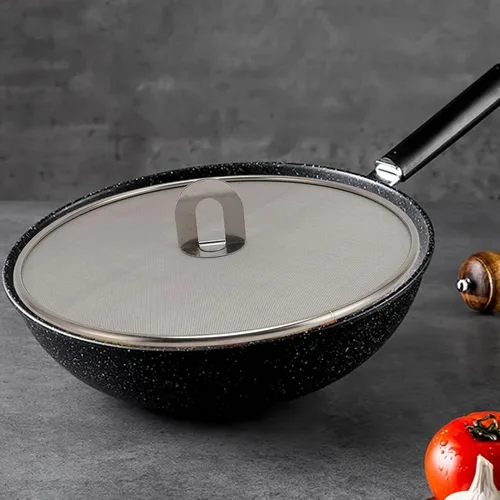 Vista 6 de 3 piezas de pantalla de acero inoxidable para cocina, mango plegable, protección contra salpicaduras de grasa, tapa a prueba de explosiones