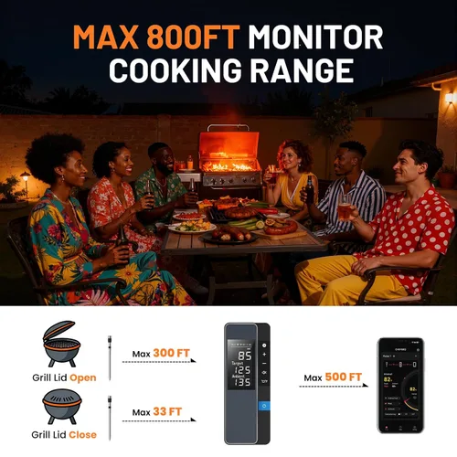 Vista 3 de Termómetro inteligente inalámbrico Bluetooth para carne, control de monitoreo en tiempo real, termómetro digital con aplicación inteligente, sonda