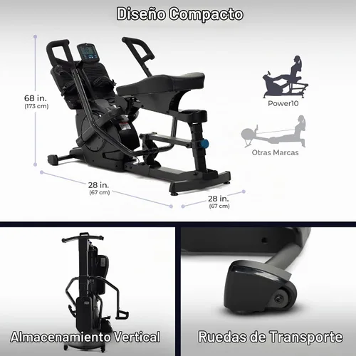 Vista 5 de Teeter Power10 - Remadora con resistencia magnética de 2 vías y movimiento elíptico – Máquina de remo para interiores con conectividad HRM