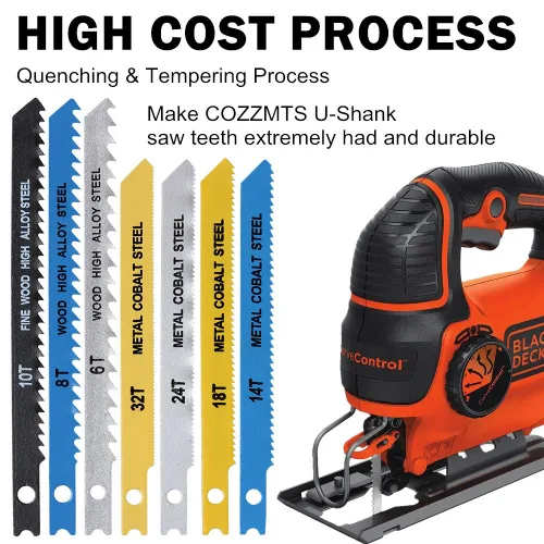 Vista 4 de 30 piezas de juego de hojas para sierra de calar con mango en U para corte de madera, plástico y metal, compatibles con Bosch DEWALT SKIL Black and