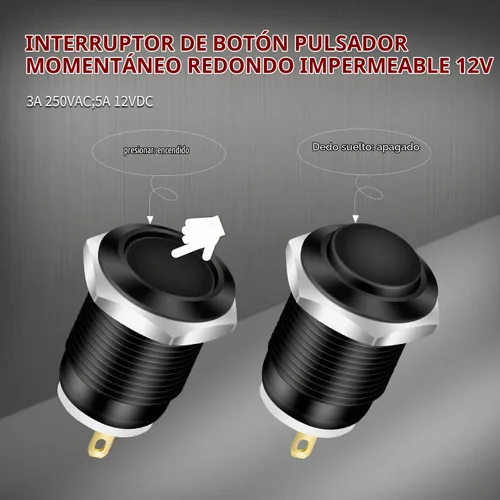 Vista 2 de DaierTek - Interruptor de botón de encendido y apagado, 0.472 in CC, 4 pines, 12 V, impermeable, interruptor de metal con arnés de cableado y luz
