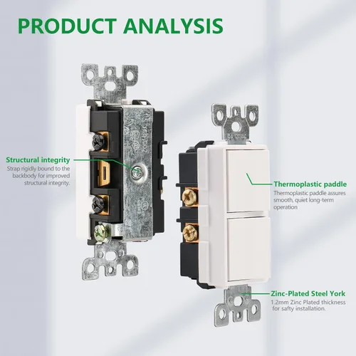 Vista 5 de Wengart Interruptor decorativo de combinación dúplex basculante con placa de pared, interruptor de luz doble de 15 amperios y 120 V, interruptor