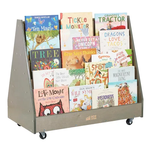 Vista 11 de ECR4Kids Mobile Double-Sided 10-Shelf Wooden Book Display, Grey Wash Durable birch, GREENGUARD Gold Certified, 40lb capacity, 10 shelves for
