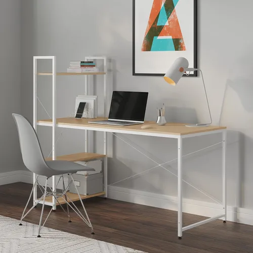 Vista 14 de Ames - Escritorio reversible para computadora de juegos de 47 pulgadas con estantes ajustables, escritorio de oficina en casa, gestión de cables
