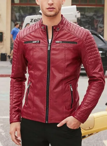 Vista 5 de Prime-Fashion Mens Vintage Motorcycle Distressed Retro Biker Leather Jacket