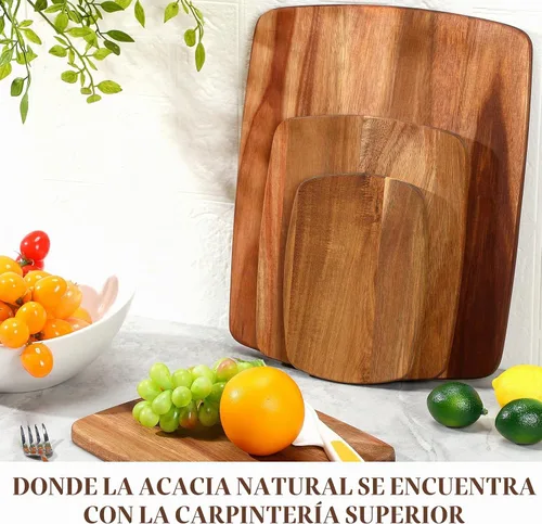 Vista 5 de GlikCeil - 12 tablas de cortar de madera de acacia, 3 tamaños, simple