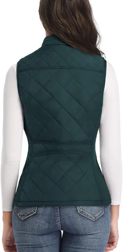 Vista 5 de LONGKING Chaleco de mujer, cuello alto, ligero, con cremallera, acolchado para mujer