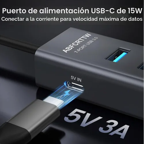 Vista 5 de Adaptador multipuerto USB C a USB Hub, adaptador multipuerto USB C 7 en 1 de aluminio, extensores USB, adaptador USB a USB C para MacBook Pro/Air