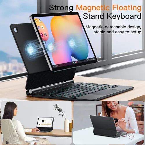 Vista 2 de JUQITECH Magic Keyboard - Funda para Samsung Galaxy Tab S6 Lite de 10.4 pulgadas, soporte magnético flotante voladizo inalámbrico retroiluminado