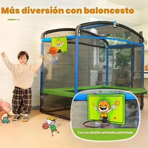 Vista 4 de Zupapa - Cama elástica rectangular de 4x6 pies con silla hamaca, aro de baloncesto y red de seguridad - Cama elástica para interiores y exteriores 5