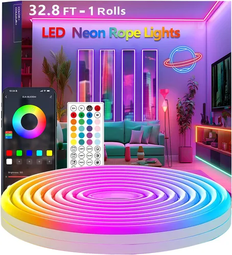 Vista 13 de Cuerda de luces de neón de 20 pies, cuerda de luces LED flexible con aplicación/control remoto, múltiples modos de luces de cuerda, IP65 impermeable
