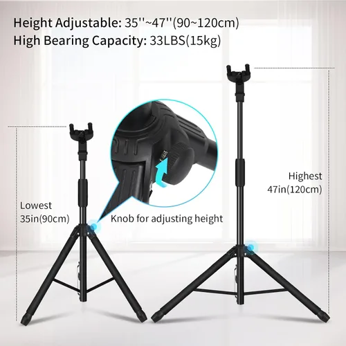 Vista 5 de GUITTO Soporte para guitarra - Bloqueo automático resistente, ajustable y plegable para acústica/eléctrica/bajo (capacidad de 15 kg), base