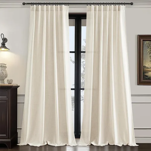 Vista 21 de Cortinas translúcidas de lino beige blanco de 84 pulgadas de largo, 2 paneles, cortinas modernas con filtrado de luz y privacidad, riel de techo